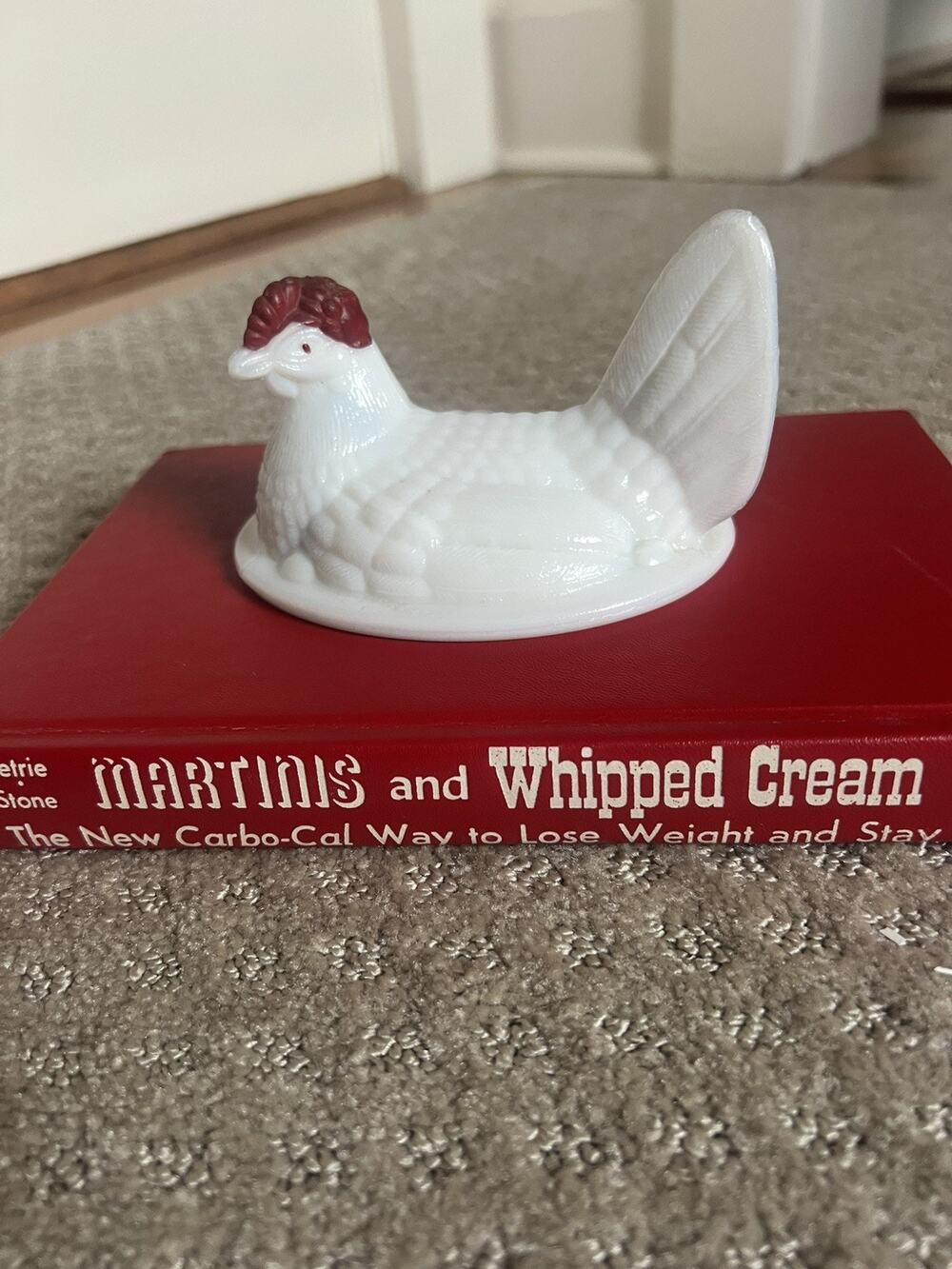 Vintage Westmoreland Milk Glass Hen on Nest Replacement Lid Red Comb Split Tail